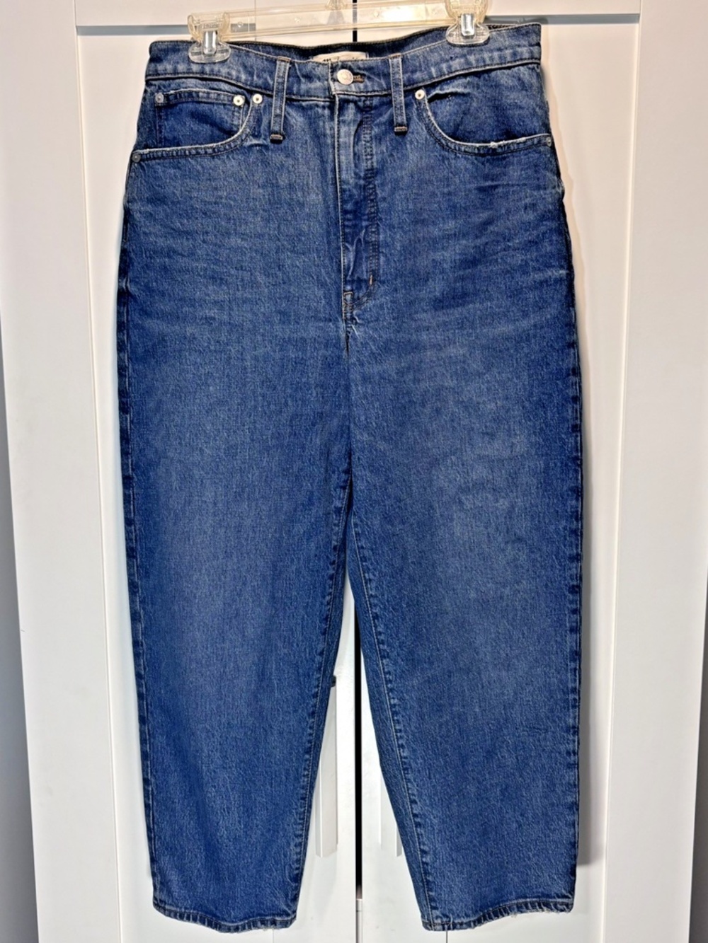 Madewell Balloon Jeans Womens 30" (25 inseam) Blue High Rise Cropped Barrell Leg